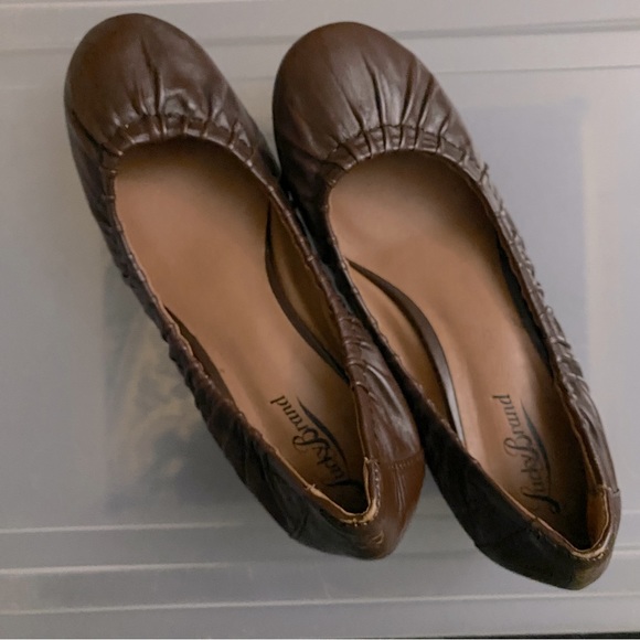 Brown Leather Ballet Low Wedge Heel, Fibii by Lucky Brand sz 6.5 - Picture 3 of 6